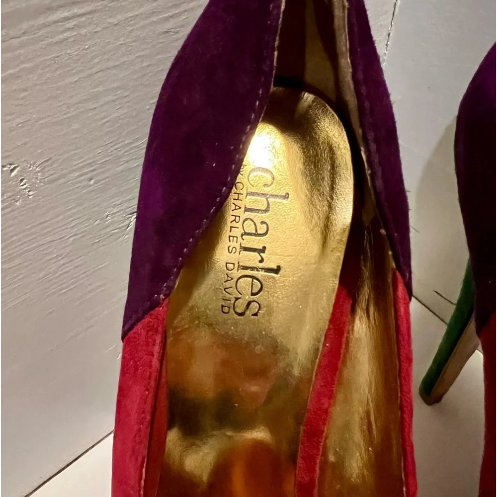 Charles David Velvet Multi-colored Heel Pumps. Size 8.5 EUC - Picture 6 of 8